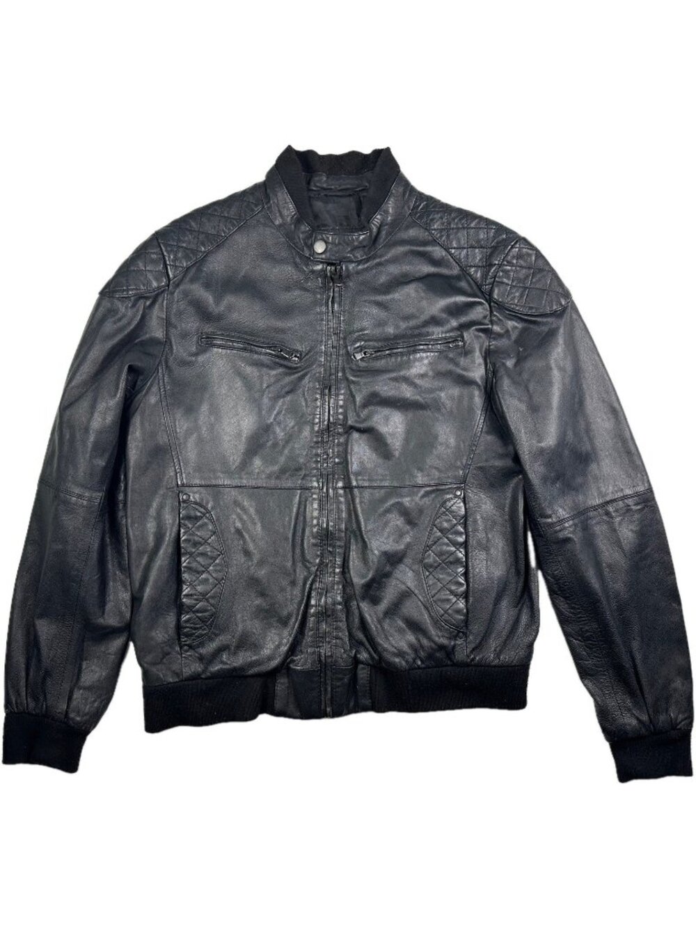 Zara Men’s Black Genuine Leather Jacket Bomber Motorcycle XL